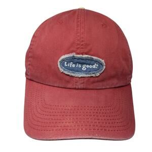 Life is Good Strapback Baseball Cap Red One Size Adjustable 6 Panel Cotton